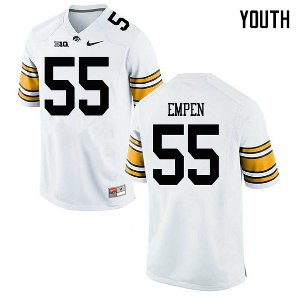 Youth #55 Luke Empen Iowa Hawkeyes College Football Jerseys Sale-White - Click Image to Close